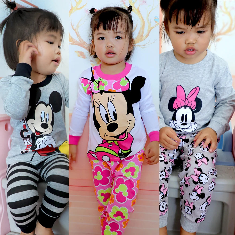 New Kids Pajama Set Cotton Soft nightwear Mickey Loungewear Long Sleeve Pjs Sleepwear for Toddler Boys pajamas Girls nighty
