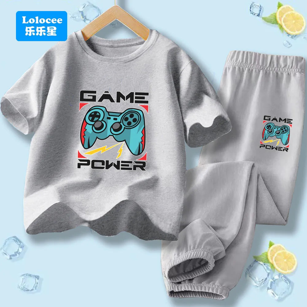"VETEMENTS" Ensemble 2 pièces pour enfants style gamer "manette de jeu" : t-shirt à manches courtes et pantalon