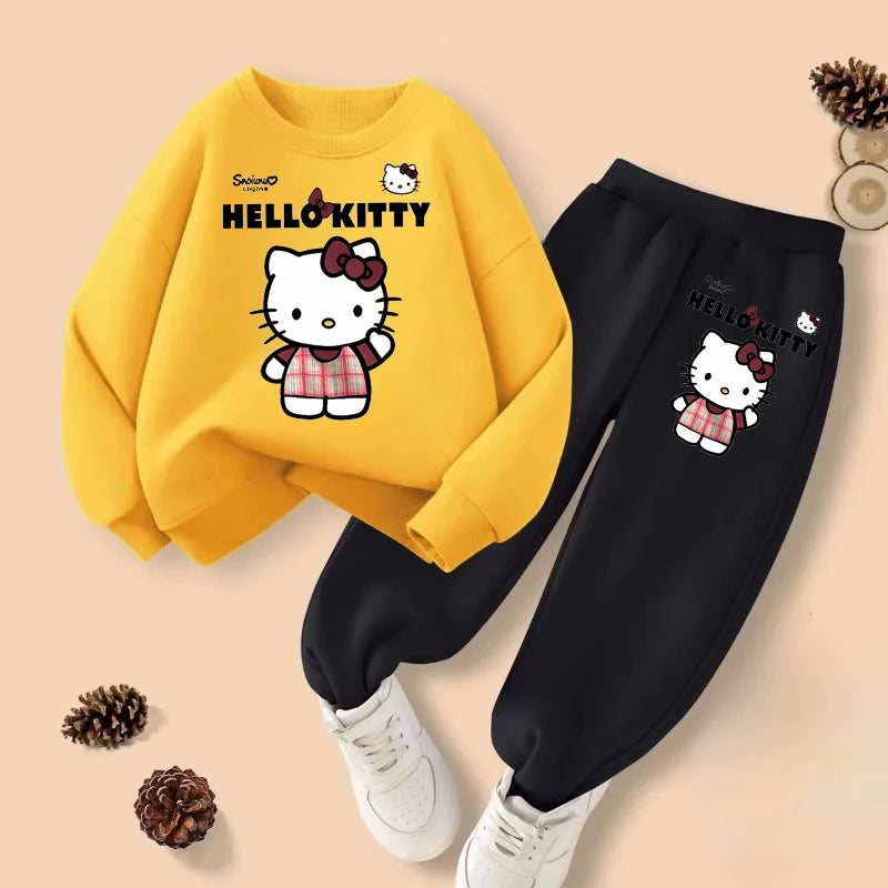 Sanrio Spring Girls Hello Kitty Printed Hoodies Sets Children's Breathable Sport Pullover and Pant Two Piece Suit Kids Sweatsuit