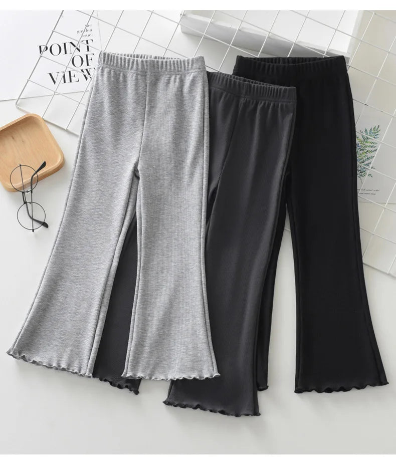 Kid/ Teen Girls' Bell Bottoms Lettuce Trim High Waisted Casual Flared Pants, Soft And Comfort Fit