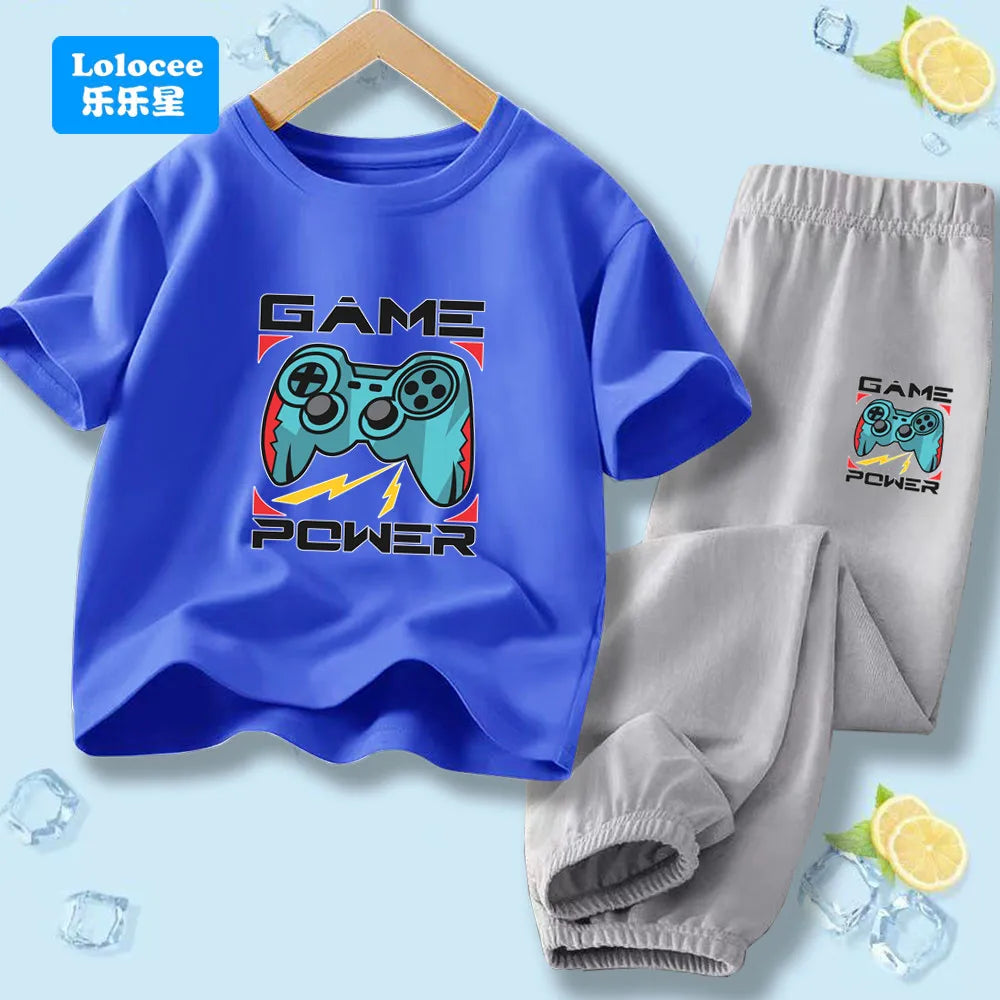 "VETEMENTS" Ensemble 2 pièces pour enfants style gamer "manette de jeu" : t-shirt à manches courtes et pantalon