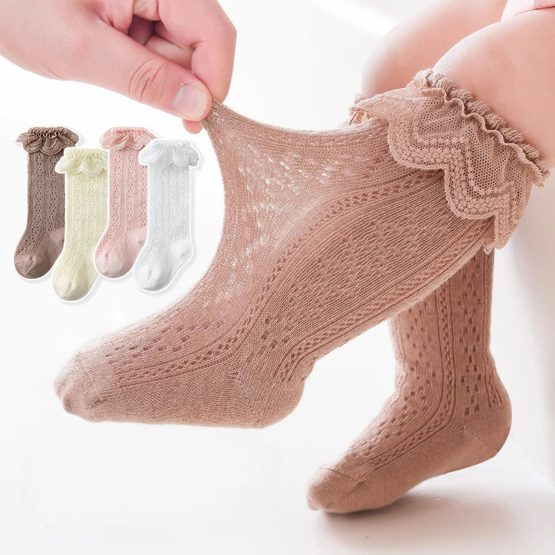"CHAUSSURE" Chaussettes hautes princesses en dentelle, chaussettes longues en coton respirante,  0 à 3 ans