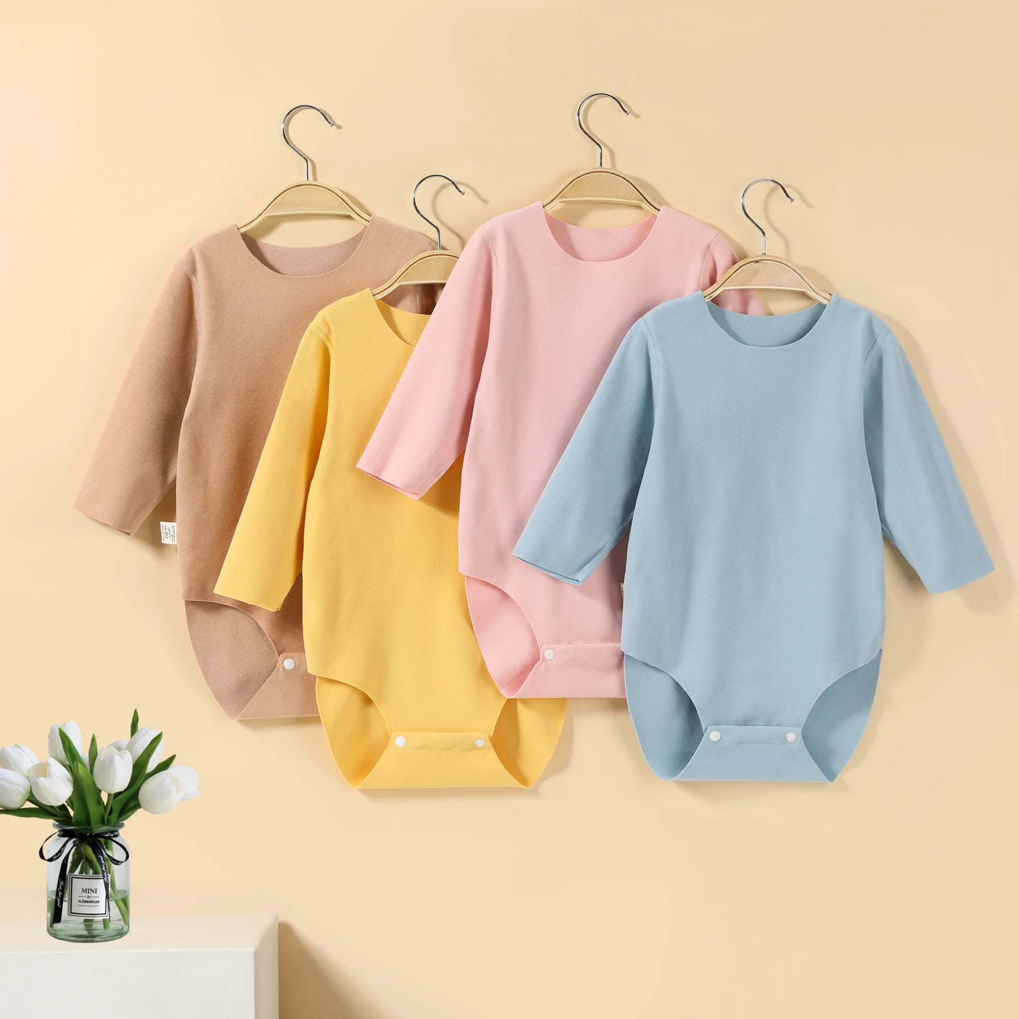 "COMBINAISON" Body à manches longues rose/jaune/bleu/marron pour bébé, combinaison confortable