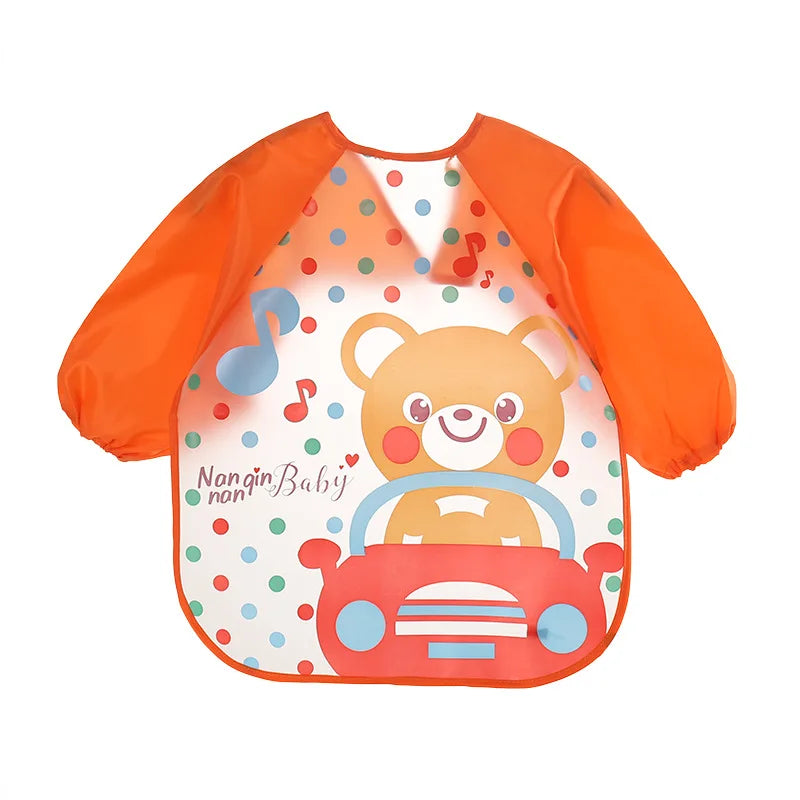 "ACCESSORY" Waterproof EVA baby bib for ages 0-3 years, with straps and long sleeves, 0-3 Years Baby EVA Waterproof Anti-dirty Bib Long Sleeve Strap Coat Dirt Proof Soft Feeding Bib Cute Cartoon Pattern Burp C
