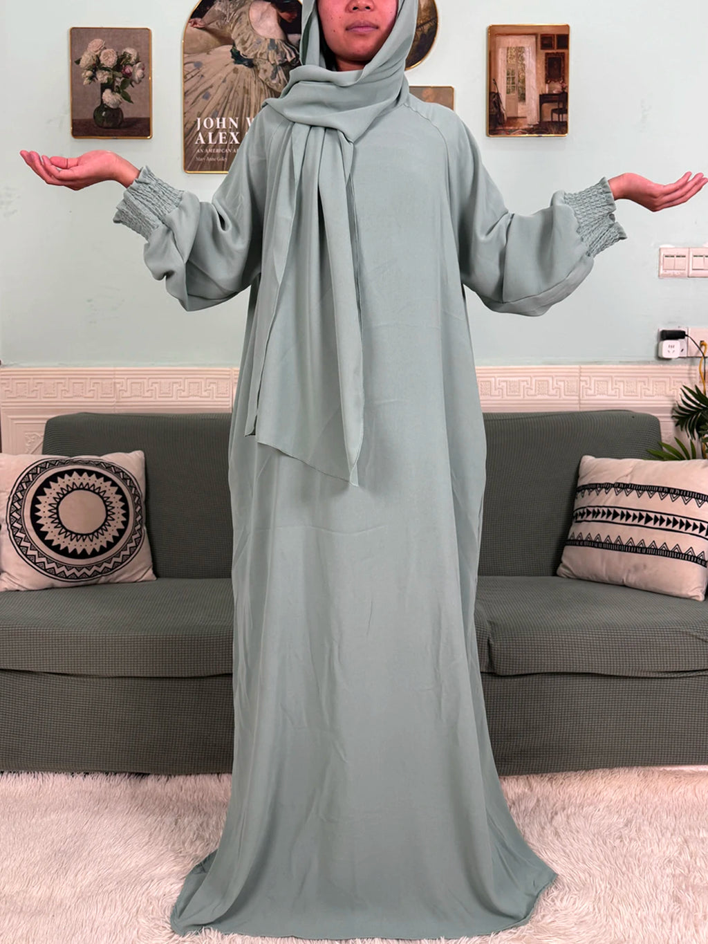"SPECIAL RAMADAN" Muslim Abaya Ramadan 2026 for Women, Loose-Fitting Prayer Dress in Pure Cotton; Muslim Abaya Ramadan 2026 For Women Pure Cotton Loose Prayer Dress with Elastic Cuffs, African Dress with Connected Hijabs and Scarf
