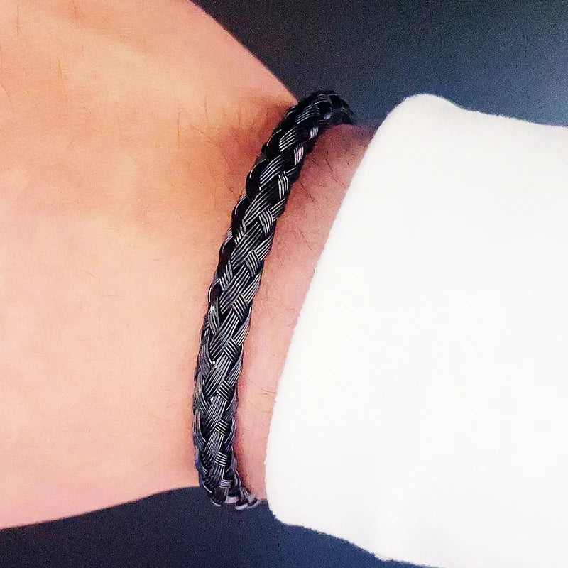 "BIJOUX" Bracelet manchette ouvert de luxe en acier inoxydable pour homme et femme