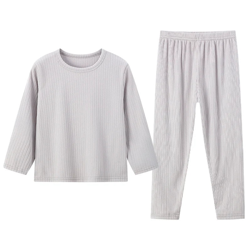2-Piece Autumn/Winter Children's 5-color Pit Stripe Thermal Underwear Set Boys' Versatile Home Clothes Girls' Sweet Sleepwear