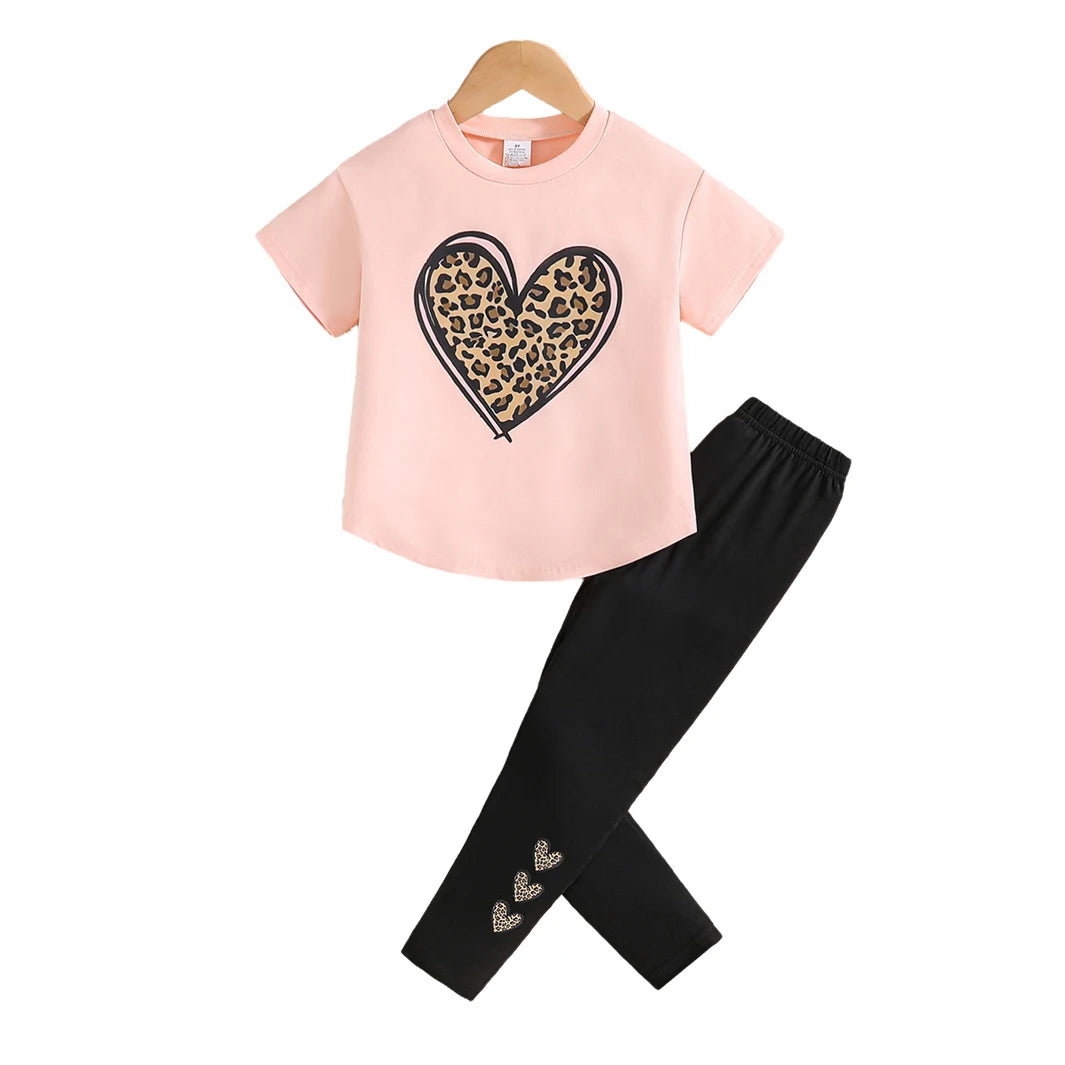 "VETEMENTS" Ensemble 2 pièces pour filles à la mode avec haut imprimé à col rond et un pantalon décontracté