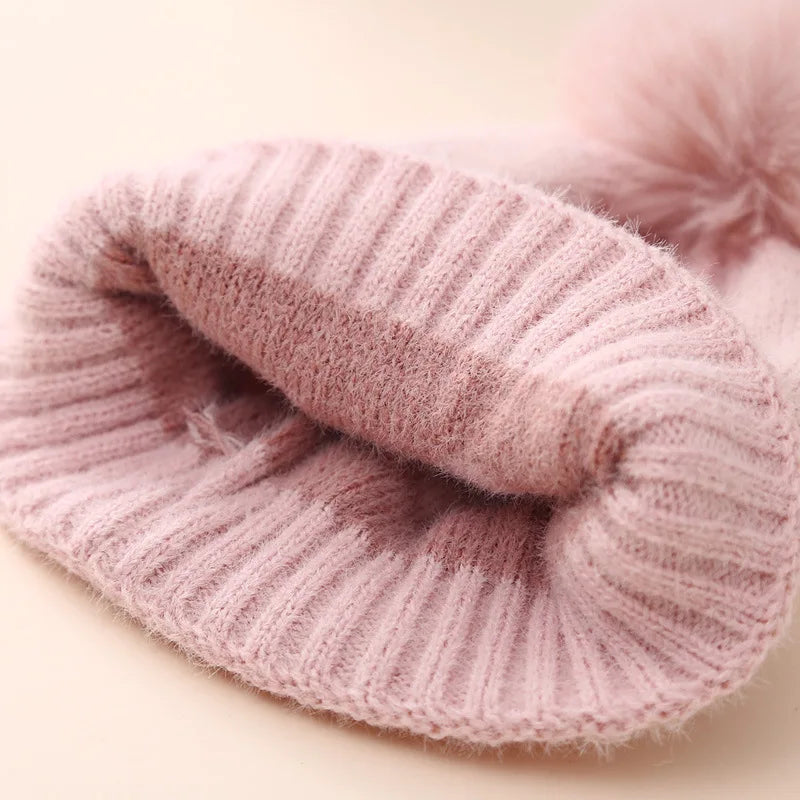 New Winter Baby Hat Double Layer Thickened Jacquard Love Heart Knitted Hat0-12Newborn Baby Knitted Hat