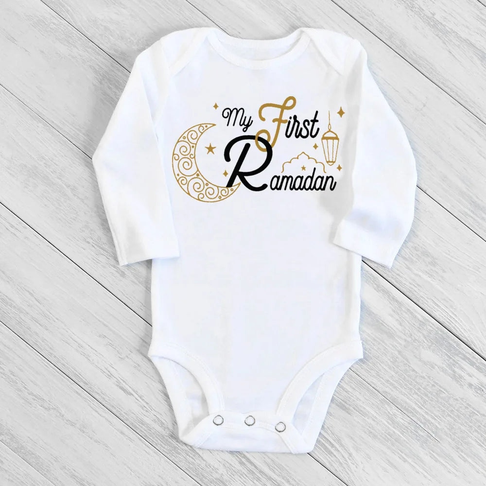 "SPECIAL RAMADAN" Newborn bodysuit for my first Ramadan, Ramadan clothes for boys and girls; My First Ramadan Newborn Baby Bodysuit Infant Eid Long Sleeve Baby Jumpsuit Eid Boy Girl Ramadan Clothes Islamic M
