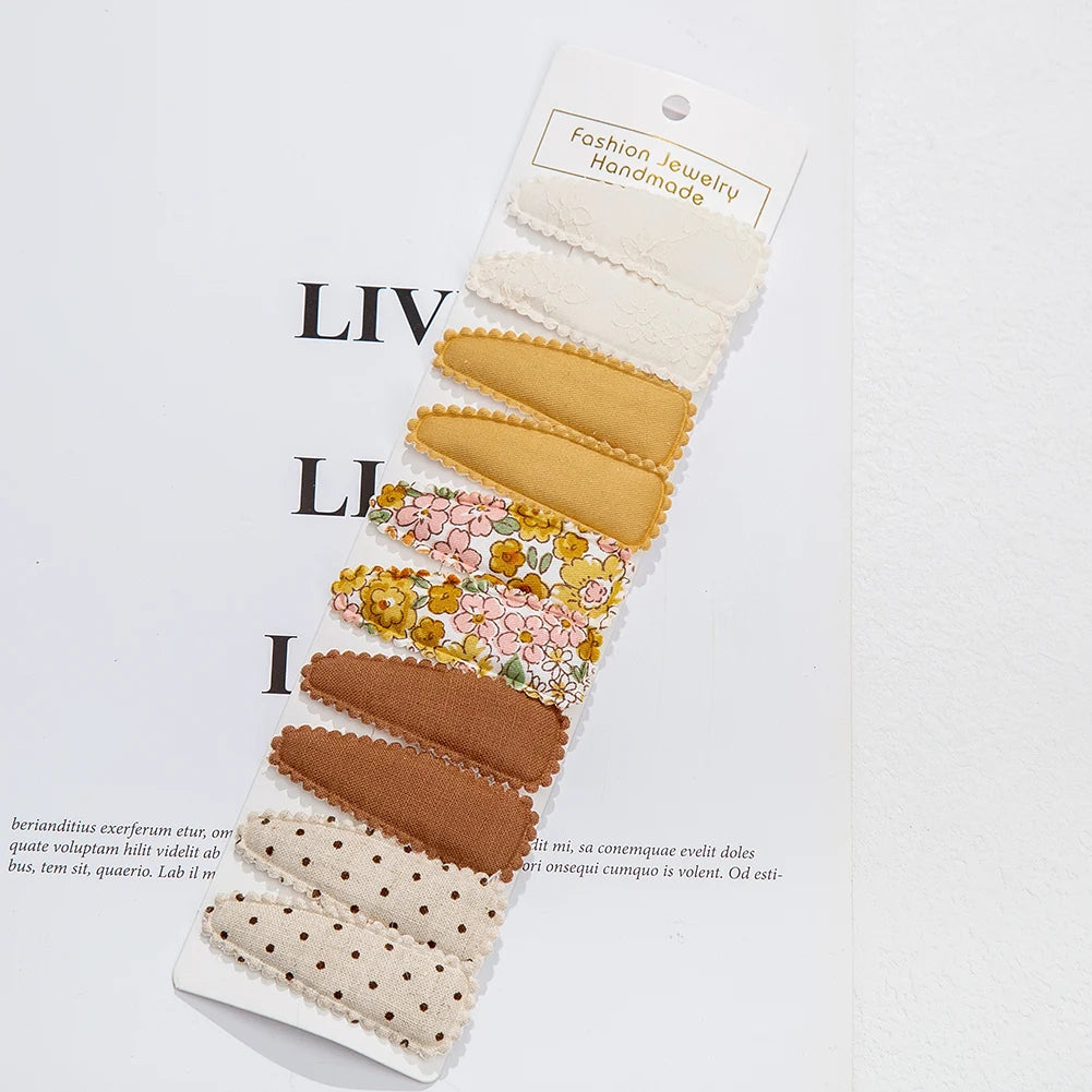 10Pcs/Lot Ins 6cm Flower Print Cotton Alloy Hair Bow Snap Clips Set Fabric Plaid Bobby Hairpins Hairgrips Girls Kids Headwear