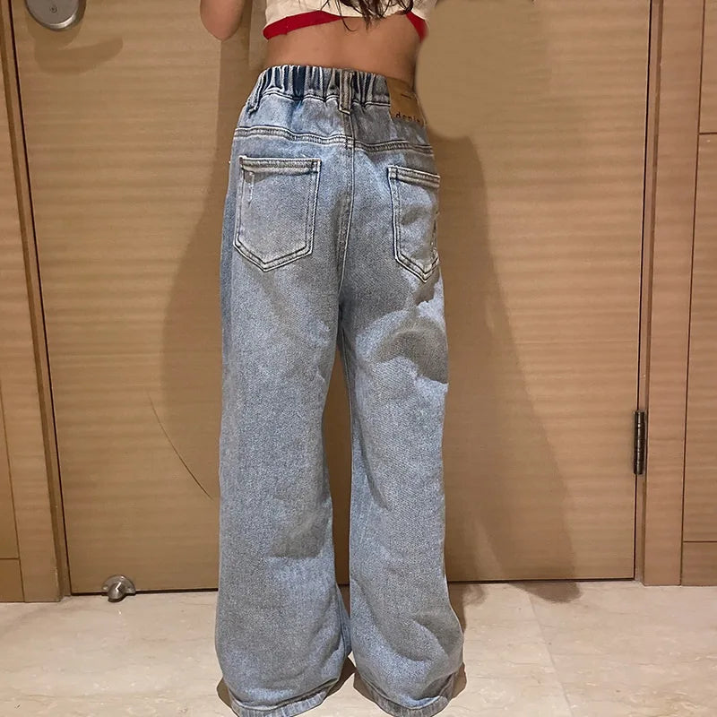 "VETEMENTS" Jeans pour filles, style tendance décontracté, amples, tailles 3-14 ans.