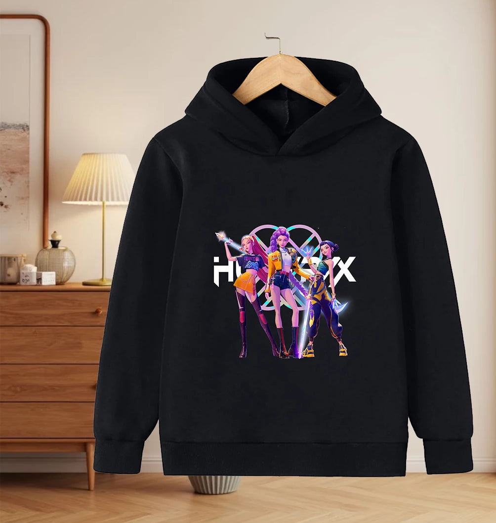2025 KPop Demon Hunter Cartoon Printed Girls Boys Hoodie Sweaters Children Autumn/winter Warm Fashion Korean Wave Casual Hoodie