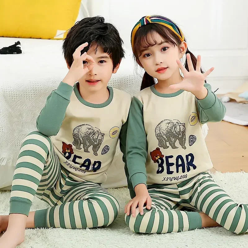 "VETEMENTS" Pyjamas à manches longues, vêtements de nuit pour enfants en coton de 2 à 14 ans.