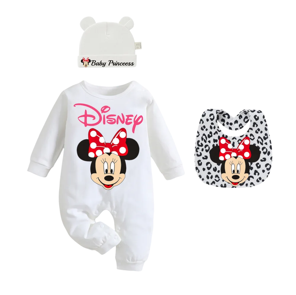 "COMBINAISON" 3 articles: Body imprimé pour bébé, bonnets et bavoirs, pour garçon et fille