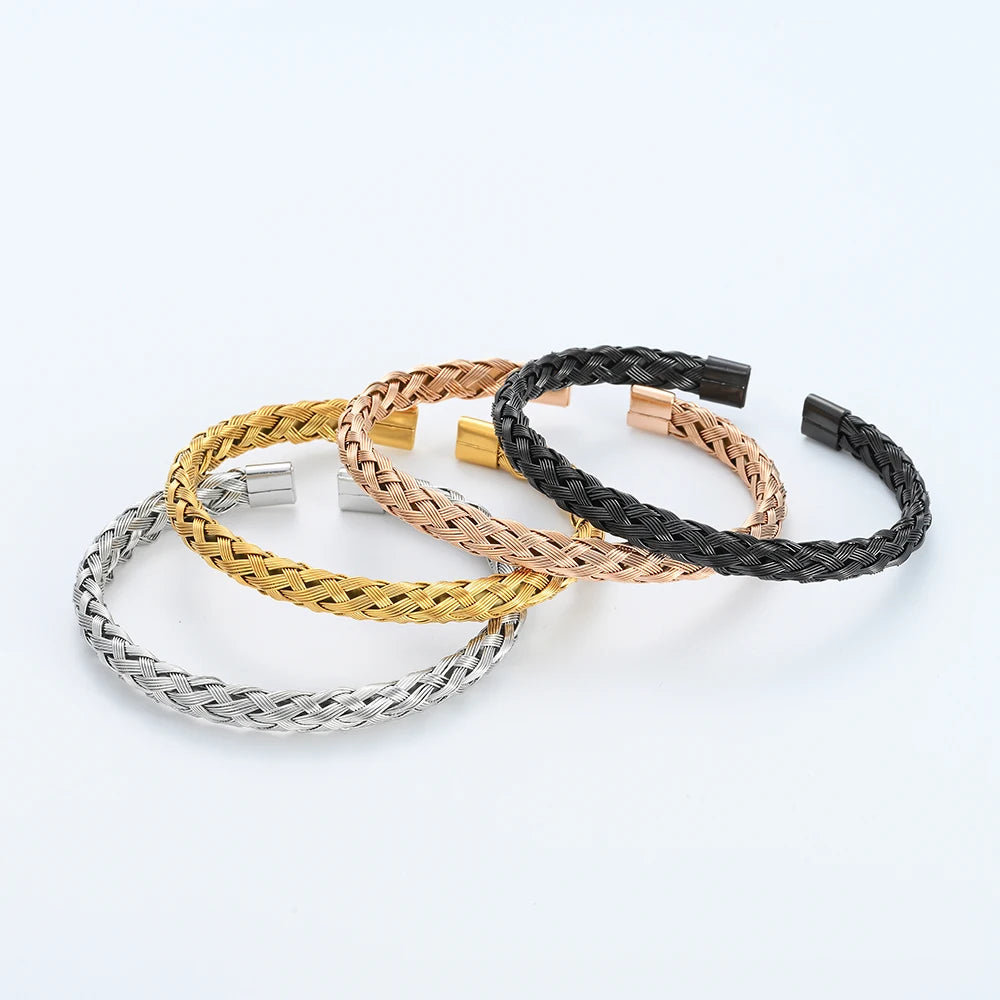 "BIJOUX" Bracelet manchette ouvert de luxe en acier inoxydable pour homme et femme