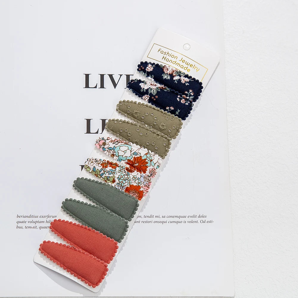 10Pcs/Lot Ins 6cm Flower Print Cotton Alloy Hair Bow Snap Clips Set Fabric Plaid Bobby Hairpins Hairgrips Girls Kids Headwear