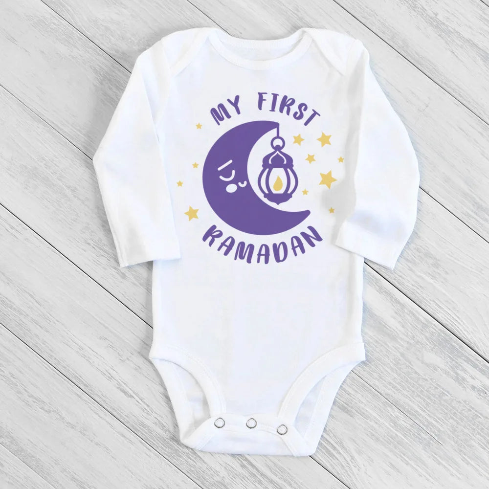"SPECIAL RAMADAN" Newborn bodysuit for my first Ramadan, Ramadan clothes for boys and girls; My First Ramadan Newborn Baby Bodysuit Infant Eid Long Sleeve Baby Jumpsuit Eid Boy Girl Ramadan Clothes Islamic M