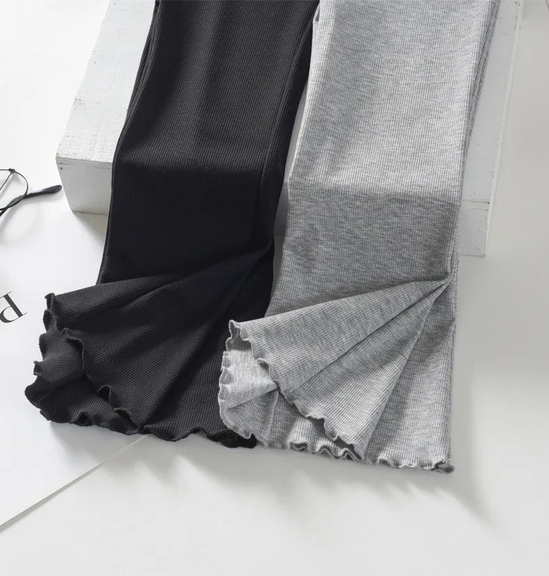 Kid/ Teen Girls' Bell Bottoms Lettuce Trim High Waisted Casual Flared Pants, Soft And Comfort Fit