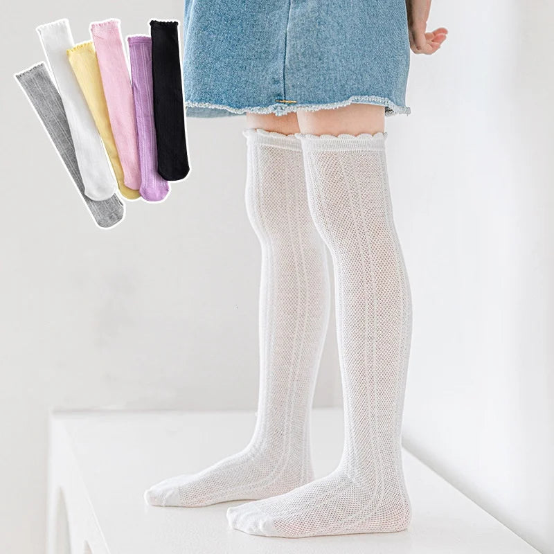 "VETEMENTS" Chaussettes hautes pour filles de 3 à 12 ans, blanches, style princesse, en maille respirante