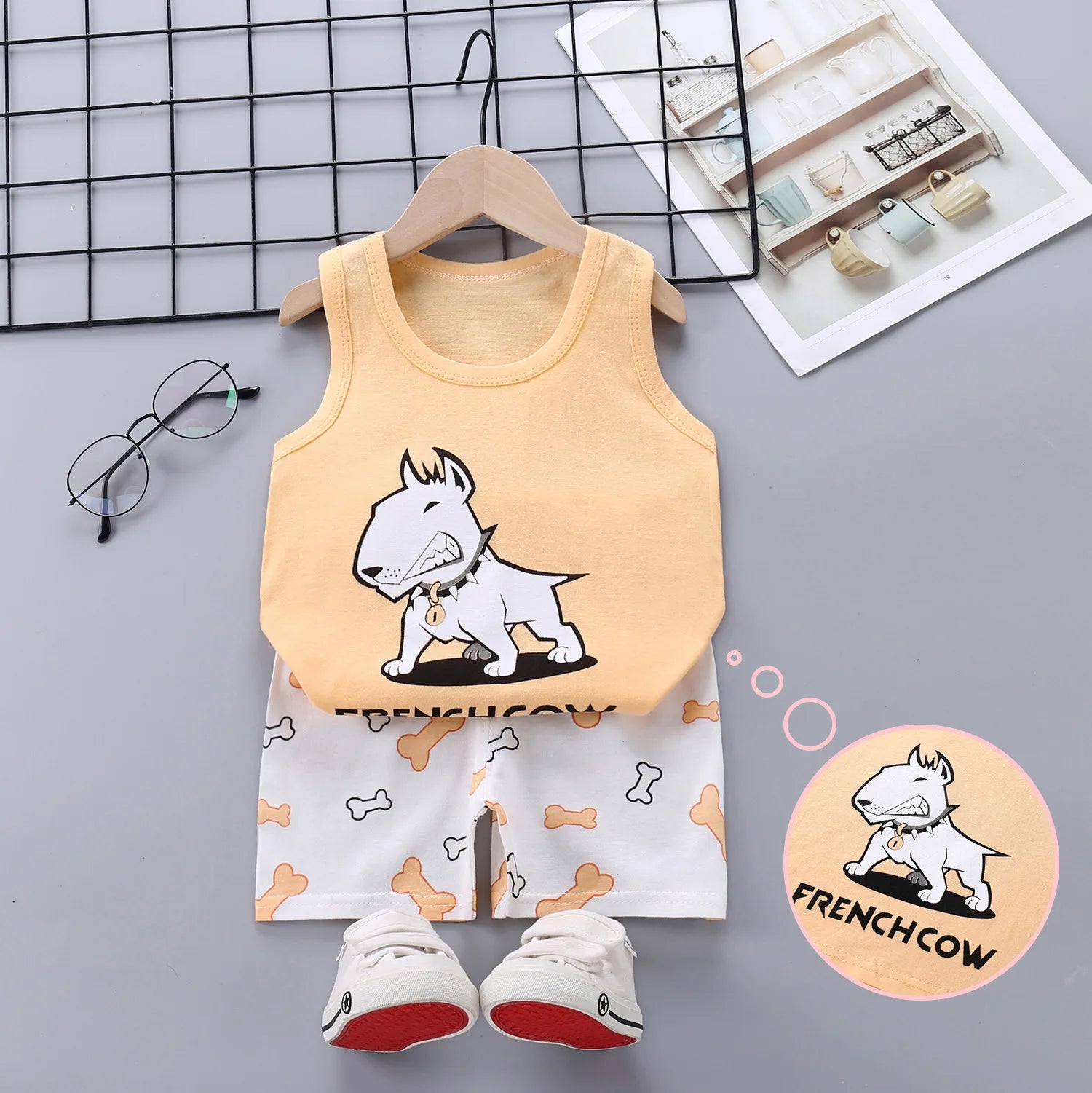 Summer Cute Cartoon 2PCS Kids Baby Boys Girls Cartoon Vest Top Shorts Pants Set Clothes Children Pajamas Girls Clothing Sets
