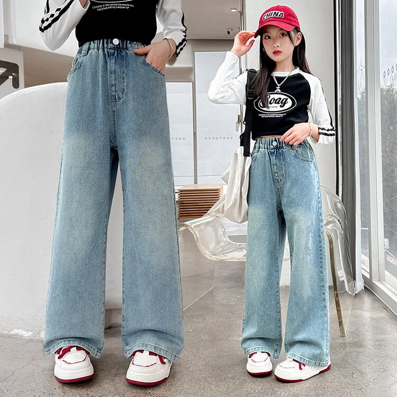 "VETEMENTS" Jean déchiré à motif cœur pour adolescentes, style streetwear tendance, pantalon en denim bleu à jambes larges, vêtements décontractés et à la mode