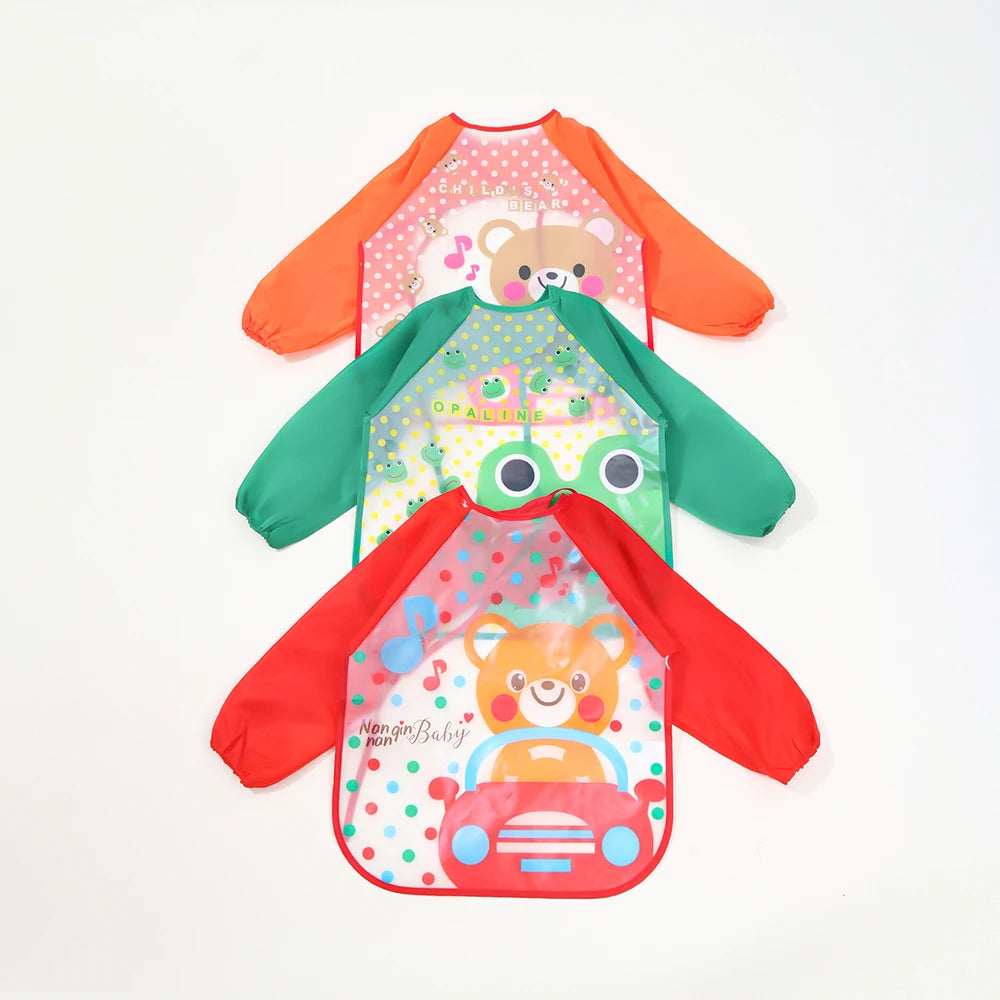 "ACCESSORY" Waterproof EVA baby bib for ages 0-3 years, with straps and long sleeves, 0-3 Years Baby EVA Waterproof Anti-dirty Bib Long Sleeve Strap Coat Dirt Proof Soft Feeding Bib Cute Cartoon Pattern Burp C