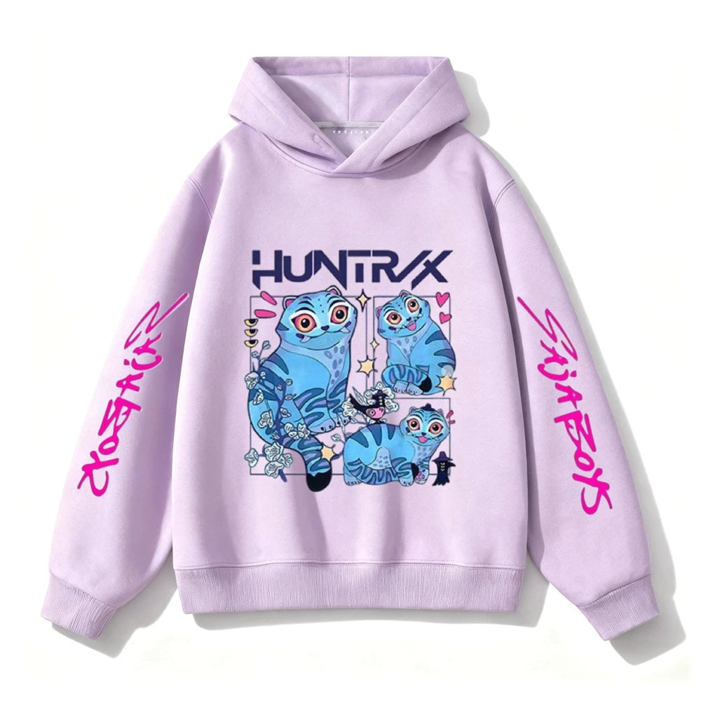 Purple Hooded Tops Fashion Casual Clothes Kids New Design Hoodies Kpop Demon Hunters Girls Group Clothing Toddler Autumn Wear