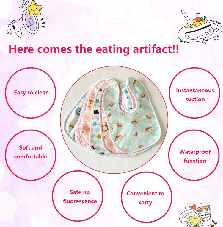 "ACCESSORY" Waterproof Snap Bib for Baby, Baby Cartoon Snap Waterproof Bib Super Soft Baby Bib Newborn Crystal Velvet Saliva Towel