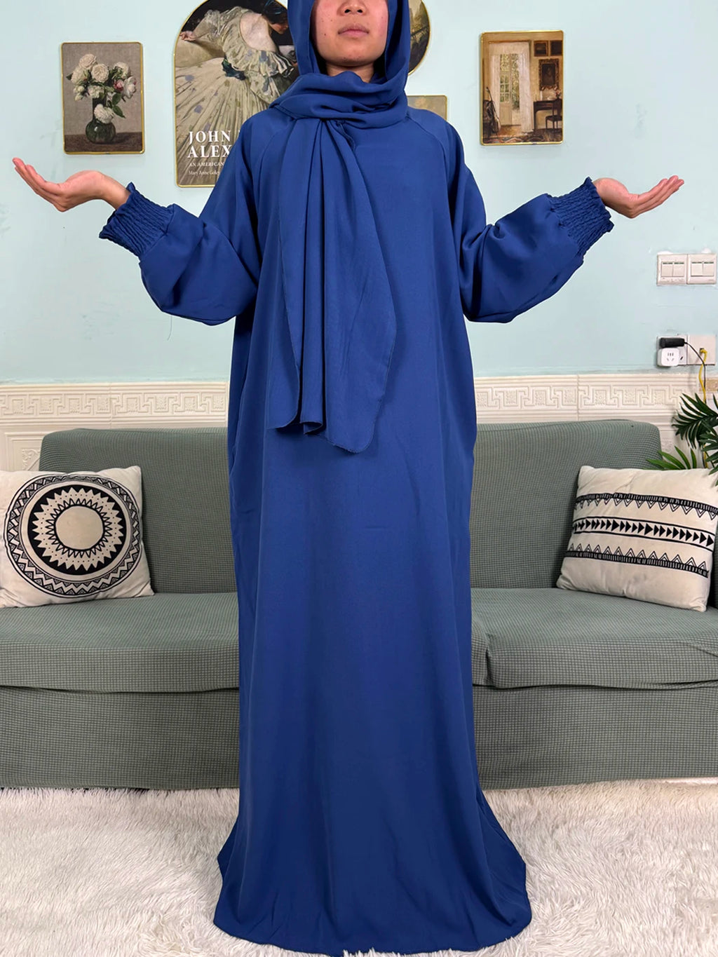 "SPECIAL RAMADAN" Muslim Abaya Ramadan 2026 for Women, Loose-Fitting Prayer Dress in Pure Cotton; Muslim Abaya Ramadan 2026 For Women Pure Cotton Loose Prayer Dress with Elastic Cuffs, African Dress with Connected Hijabs and Scarf