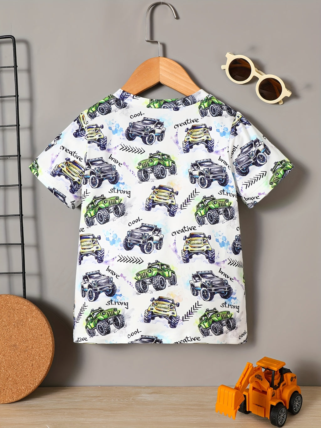 Toddler Boys Cartoon Graphic Tee - Allover Print, Casual Round Neck, Comfortable Summer Top for Kids