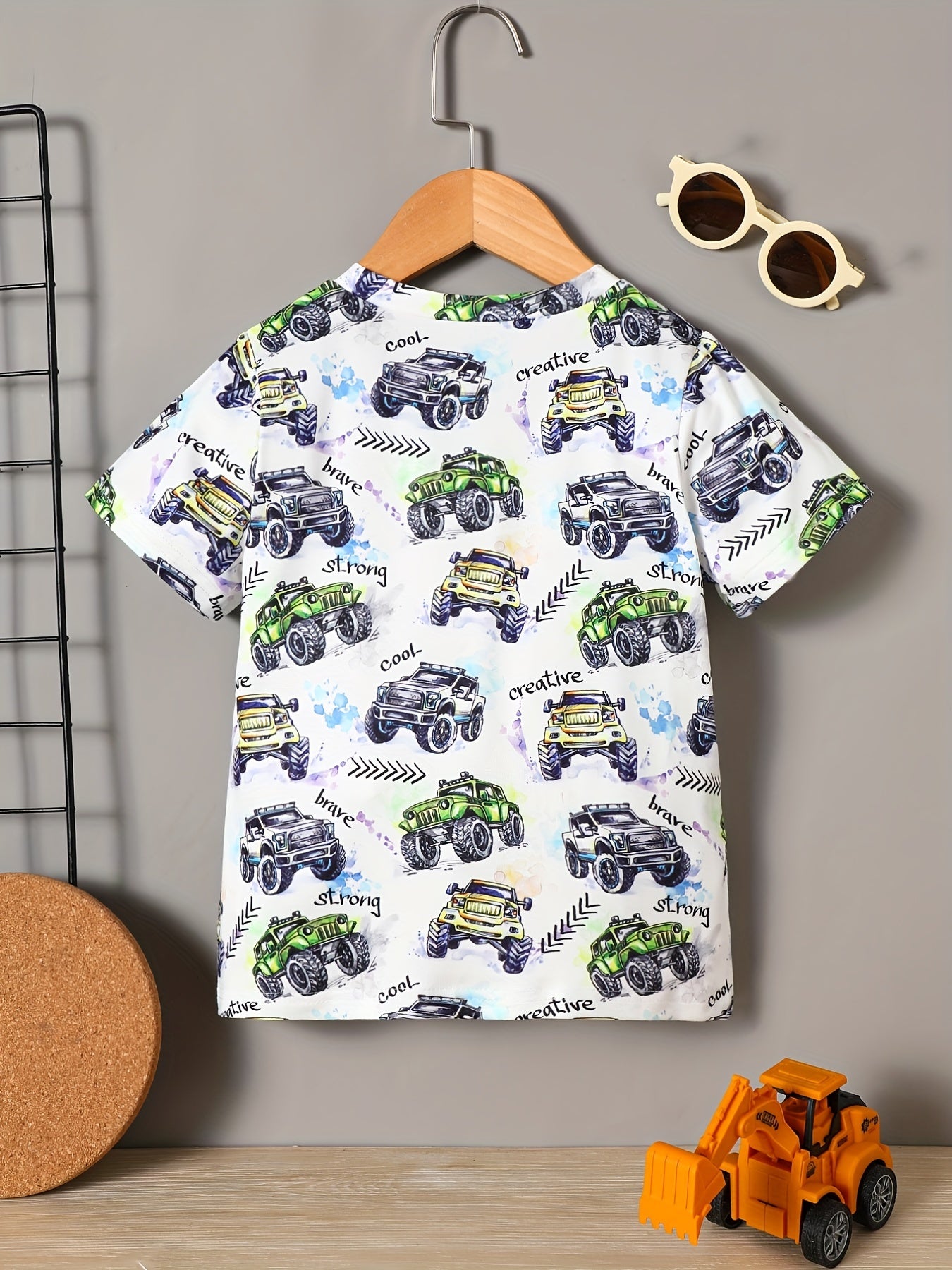 Toddler Boys Cartoon Graphic Tee - Allover Print, Casual Round Neck, Comfortable Summer Top for Kids