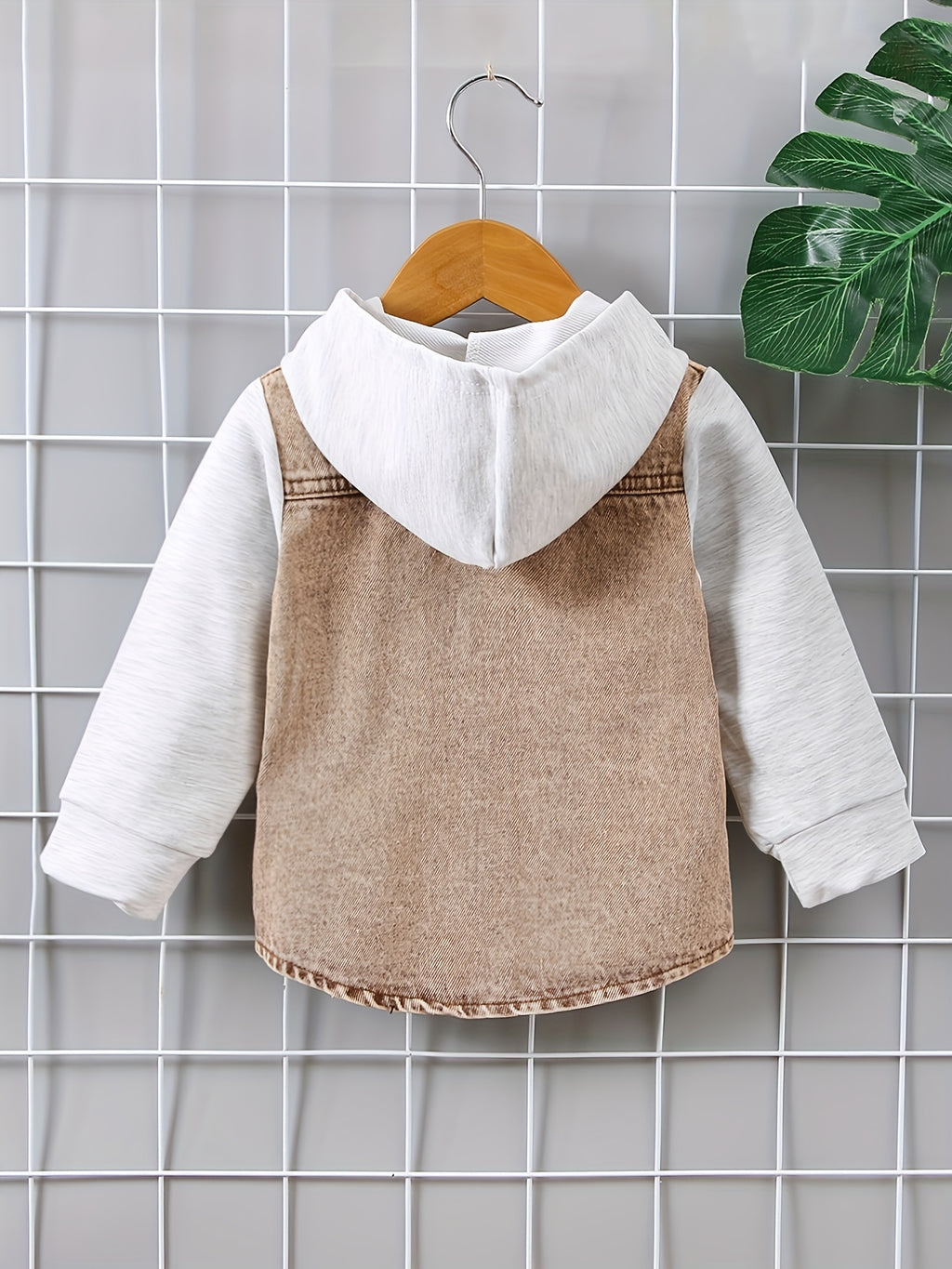 Toddler Boys Stylish Hooded Stitching Long-sleeved Single-breasted Denim Coat With Umbrella-shaped Hem Design, Kids Clothes Autumn And Winter