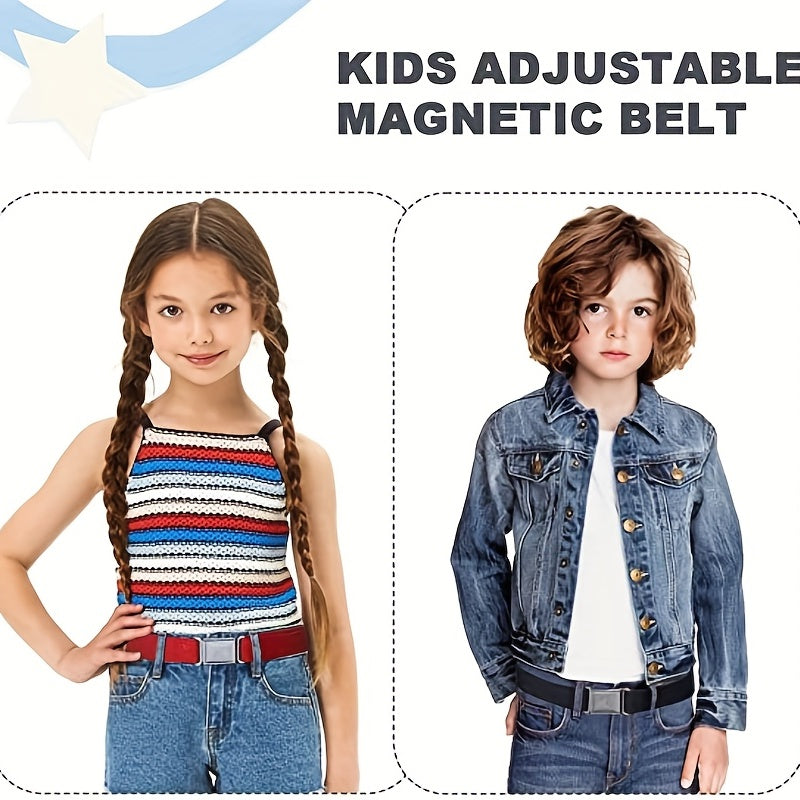 2pcs Boys Adjustable Belt With Magnetic Buckle Belt Kids Belt