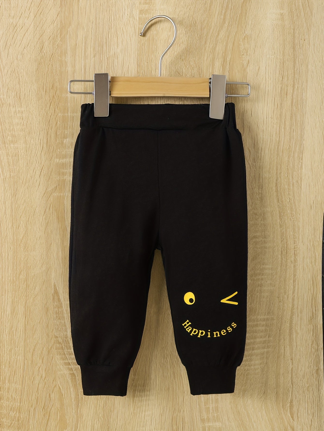 Trendy Happy Face Print Toddler Boy Sweatshirt and Jogger Set, Long Sleeve Fall Winter Kids Tracksuit