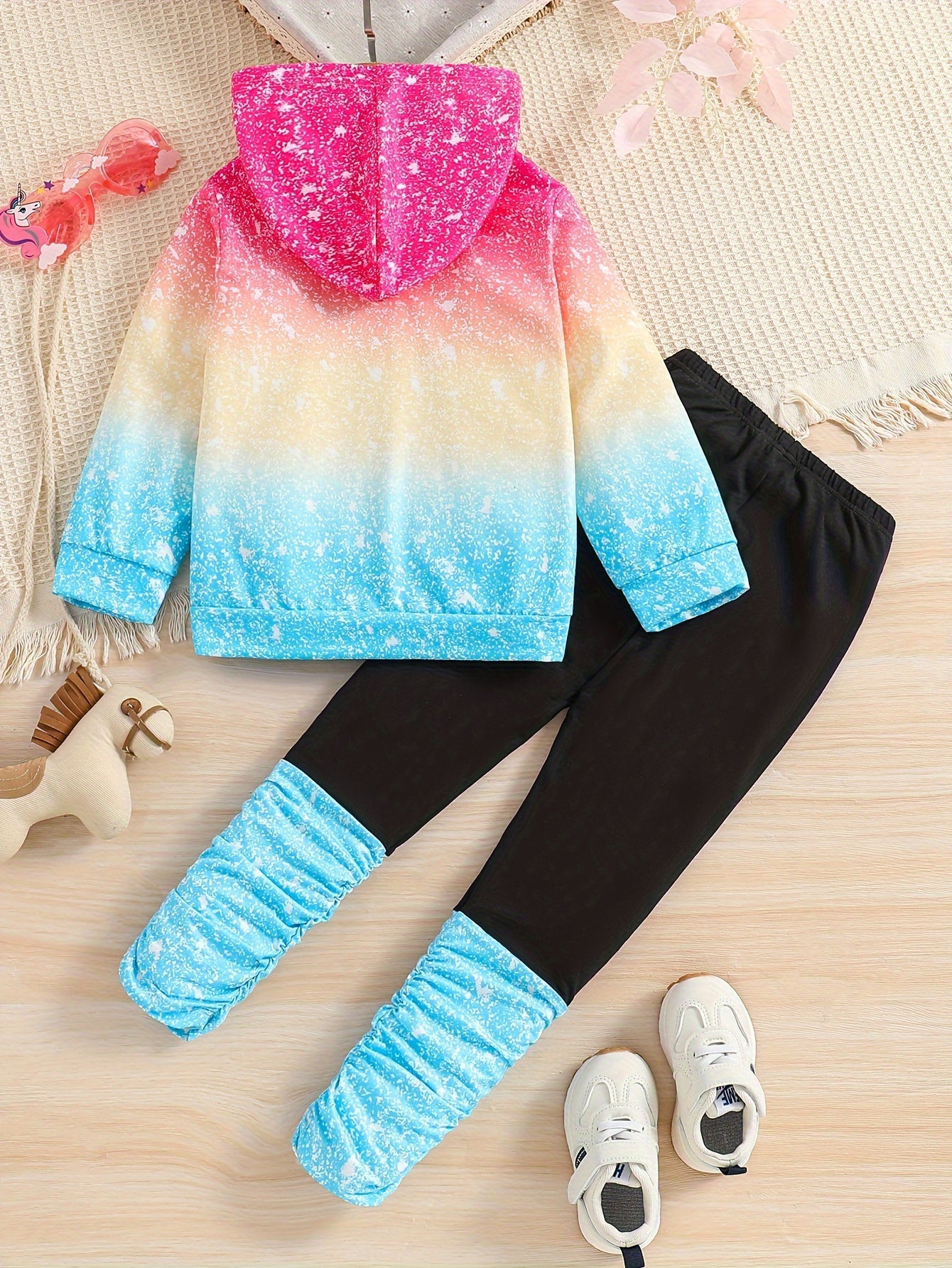 2-Piece Girl's Cartoon Unicorn Print Hoodie and Pants Set - Kids' Casual Pant Sets for Spring and Fall - Soft, Comfy, and Adorable Outfits for Little Girls