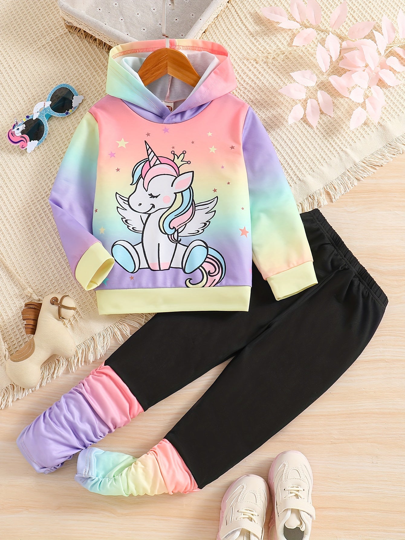 2-Piece Girl's Cartoon Unicorn Print Hoodie and Pants Set - Kids' Casual Pant Sets for Spring and Fall - Soft, Comfy, and Adorable Outfits for Little Girls
