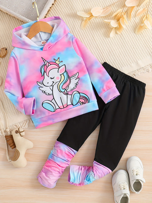 2-Piece Girl's Cartoon Unicorn Print Hoodie and Pants Set - Kids' Casual Pant Sets for Spring and Fall - Soft, Comfy, and Adorable Outfits for Little Girls