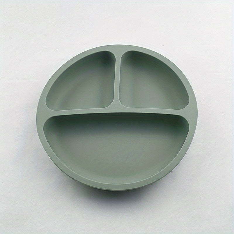One Silicone Dining Plate for Children, Featuring Four Strong Suction Cups, a Bowl for Kids, a Food Plate, Utensils, And a Microwave-Safe Bowl Free of Bisphenol A.