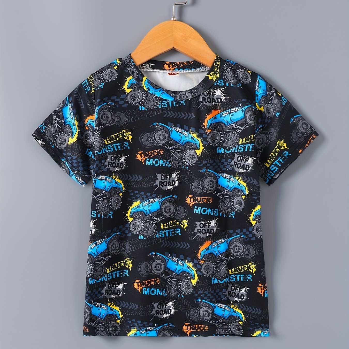 Toddler Boys Cartoon Graphic Tee - Allover Print, Casual Round Neck, Comfortable Summer Top for Kids