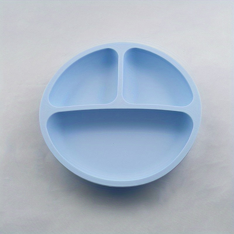 One Silicone Dining Plate for Children, Featuring Four Strong Suction Cups, a Bowl for Kids, a Food Plate, Utensils, And a Microwave-Safe Bowl Free of Bisphenol A.