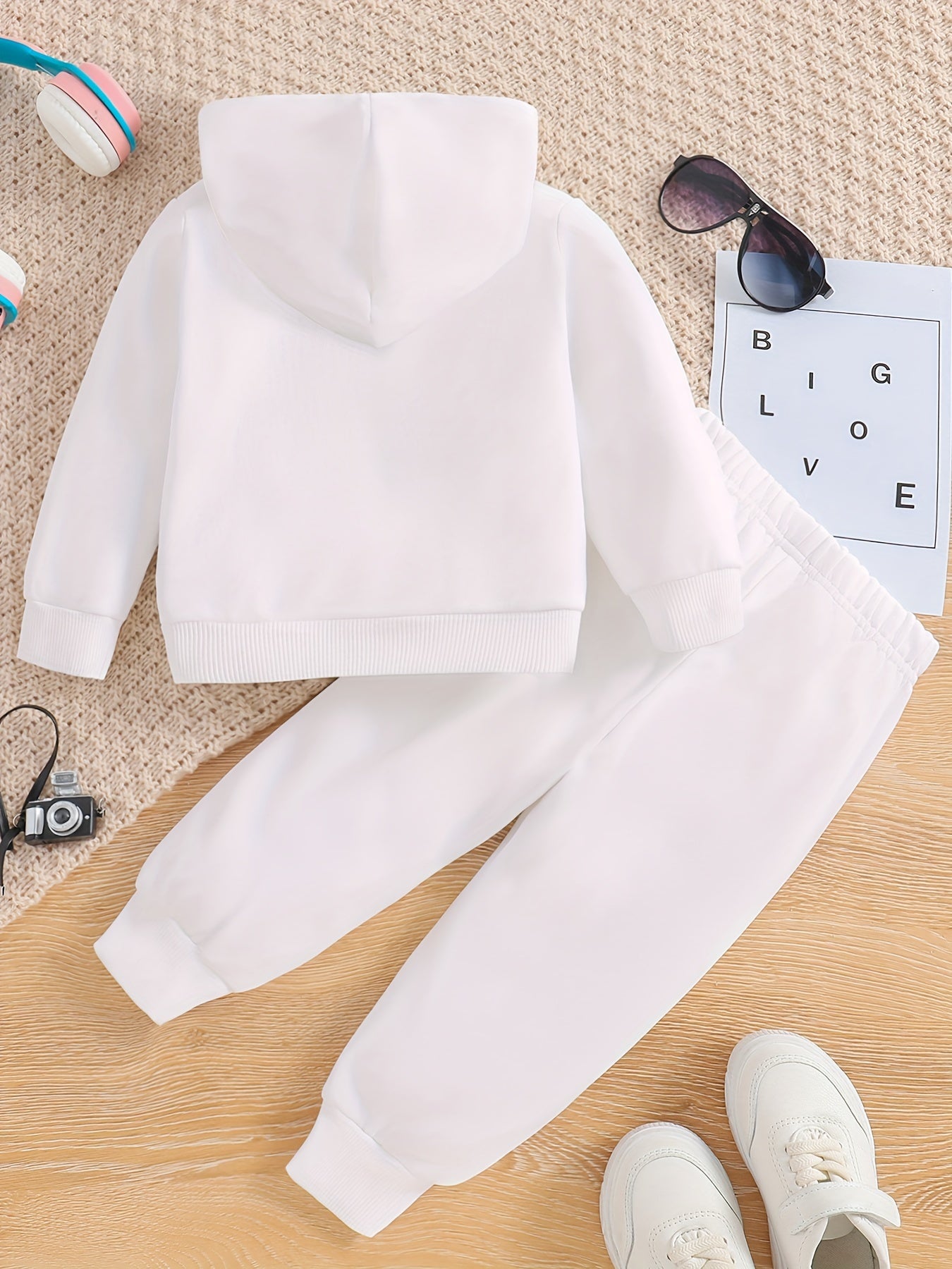 Kids' Princess Alphabet Print Hoodie and Pants Set, Casual Spring/Fall Outfit, Long Sleeve Knitwear with Slight Stretch, Polyester 95% Elastane 5% - Regular Fit, for Outdoor