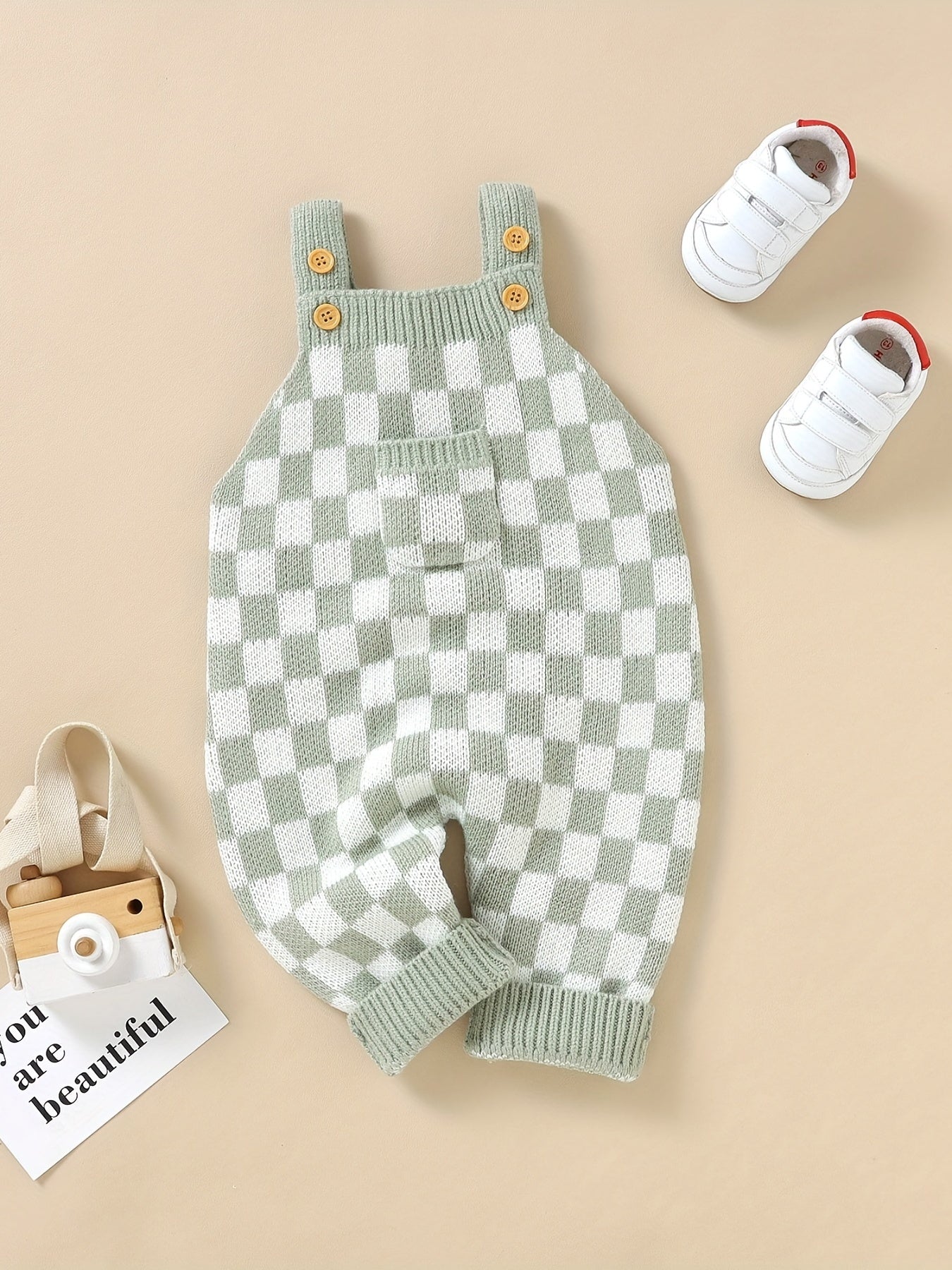 Kids' Knit Checkerboard Overalls with Cute Front Pocket - Cozy Acrylic, Stretchy, All-Season Wear for Boys and Girls, Casual Style, Perfect for Outdoor Wear, Perfect for Outdoor