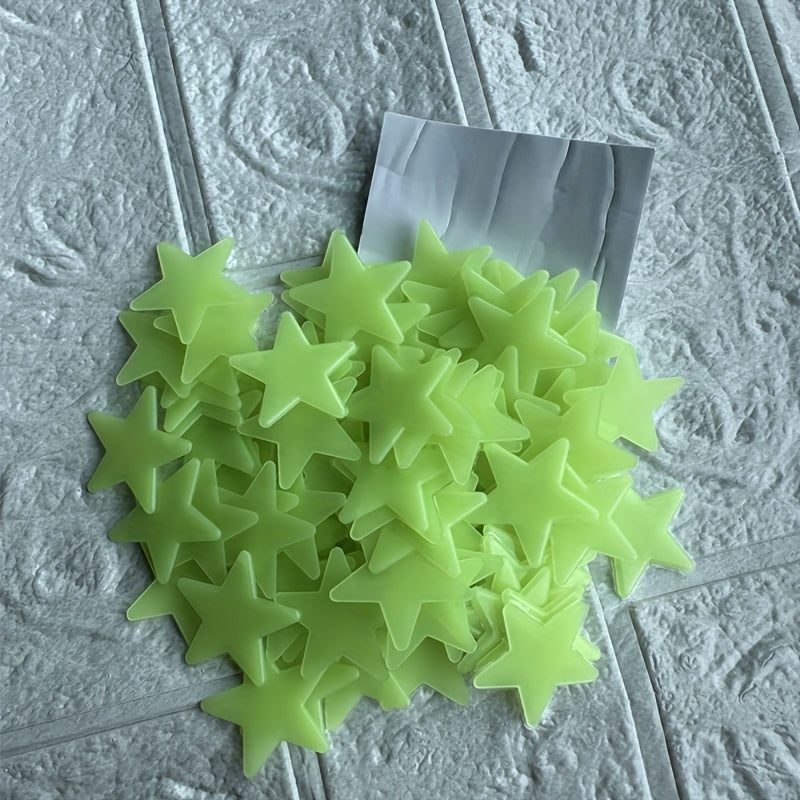 100 pcs Glossy Glitter Luminous Star Wall Stickers for Bedroom, Living Room, and Kids - Self-Adhesive Space Decor for Teen Girls