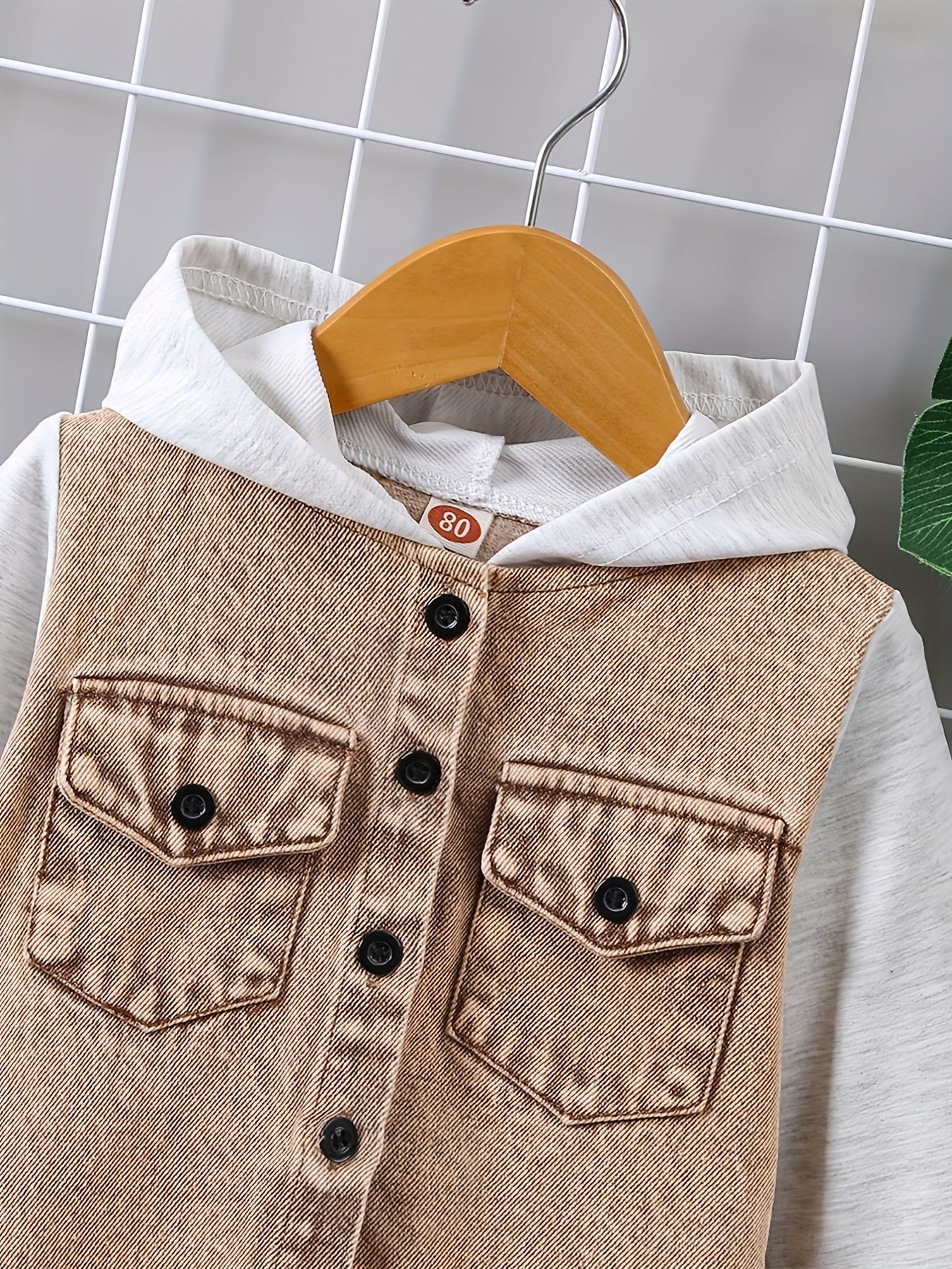 Toddler Boys Stylish Hooded Stitching Long-sleeved Single-breasted Denim Coat With Umbrella-shaped Hem Design, Kids Clothes Autumn And Winter