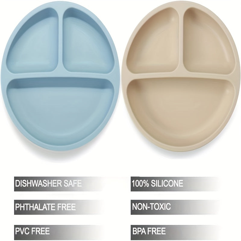 One Silicone Dining Plate for Children, Featuring Four Strong Suction Cups, a Bowl for Kids, a Food Plate, Utensils, And a Microwave-Safe Bowl Free of Bisphenol A.